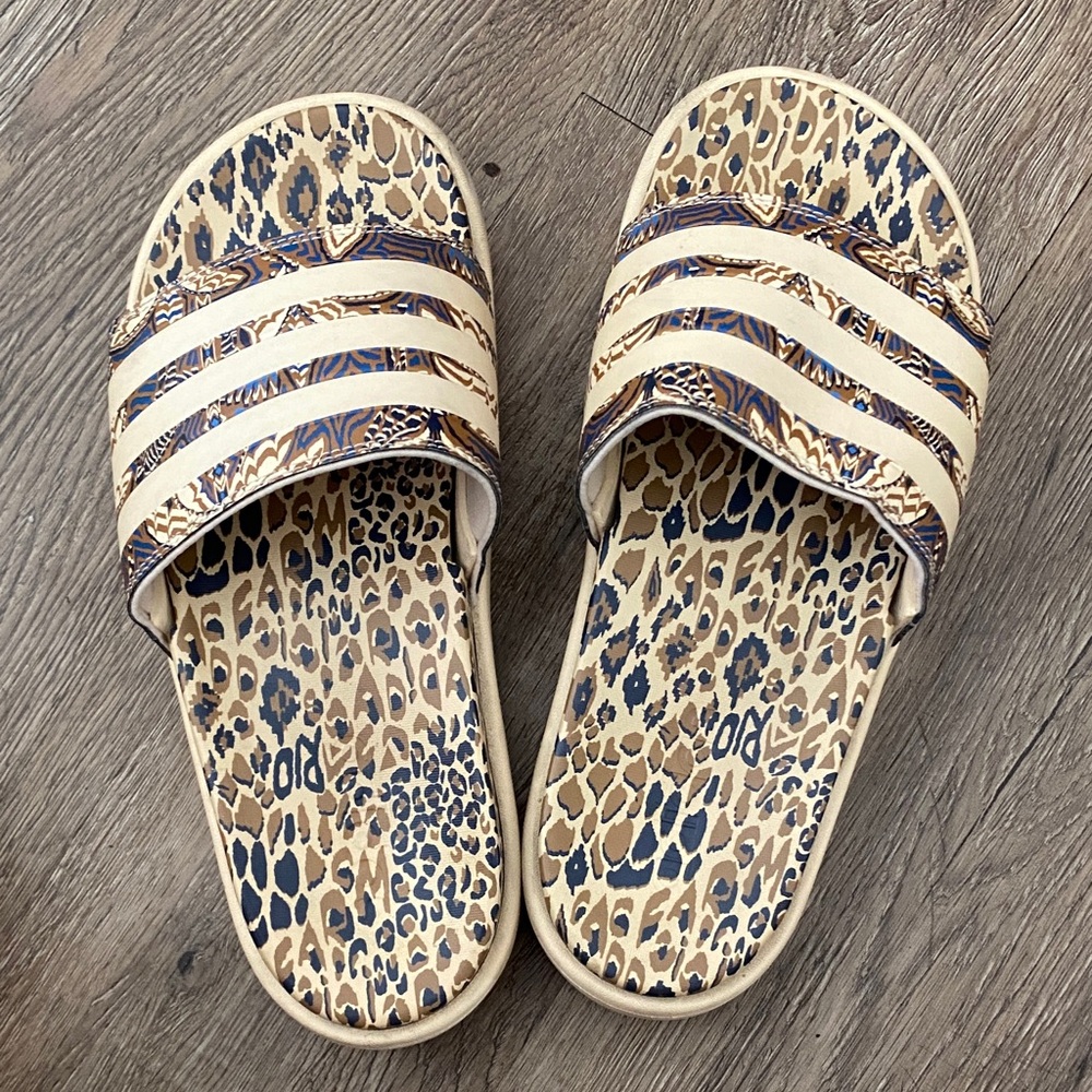 Farm Rio x adidas Leopard Print Sandals with Cream Stripes